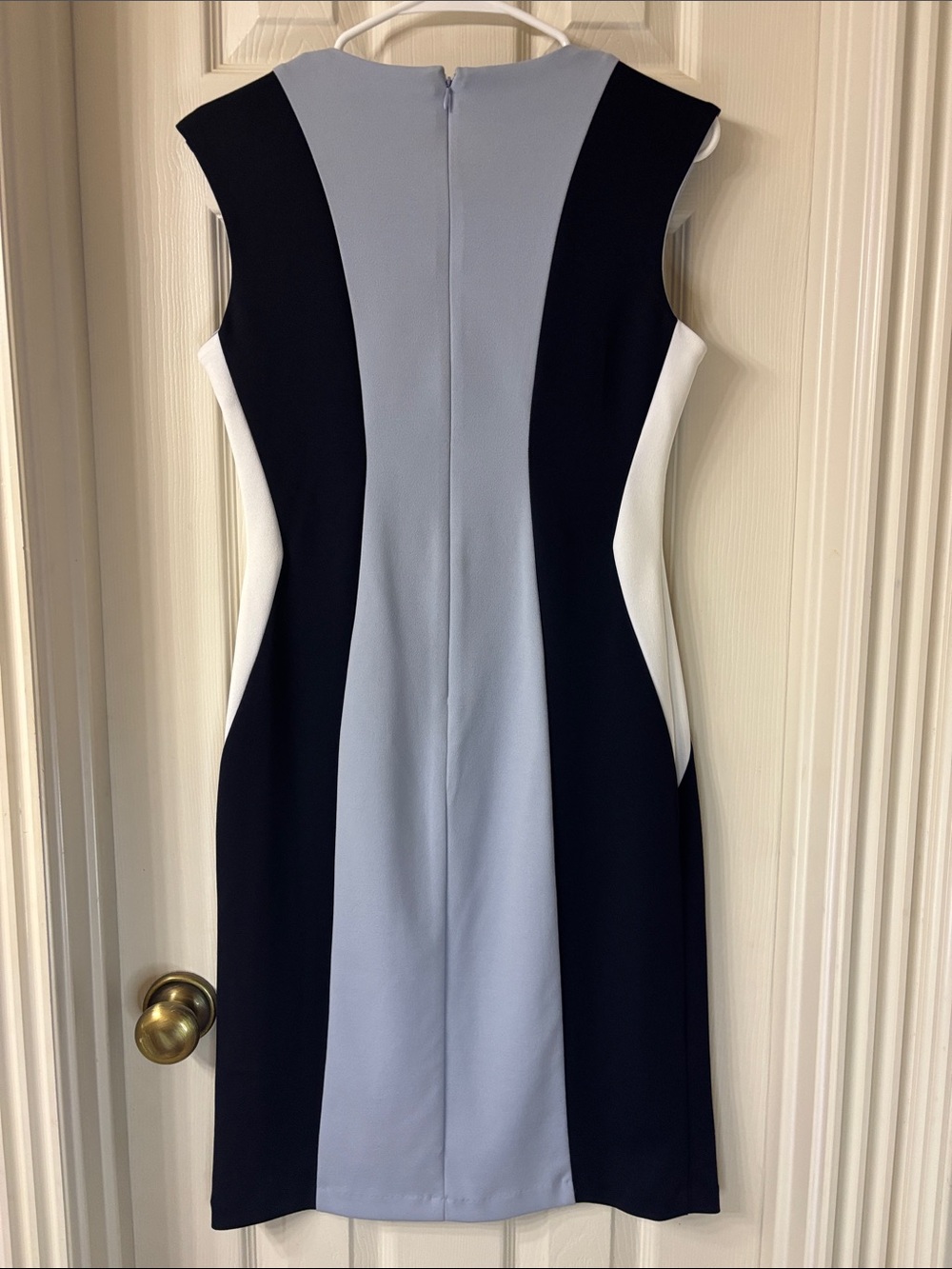 Shelby & Palmer Light Blue, Navy & White Sleeveless Colorblock Sheath Dress - Picture 2 of 4